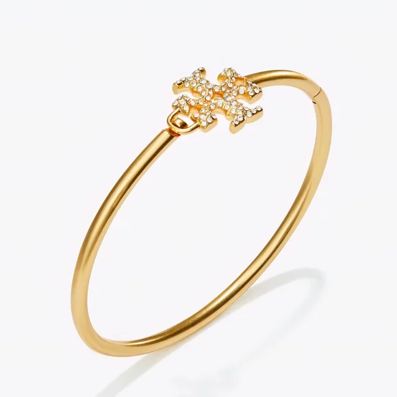 Tory Burch Gold Bangle with Crystal Emblem - Picture 2 of 4